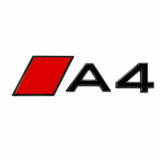 A4 Kırmızı bayraklı, 2024-2025 Siyah Kırmızı Bagaj Yazısı Audi Uyumlu